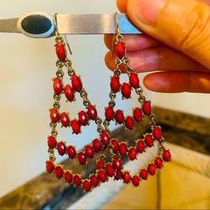 Vintage gold and red chandelier earrings